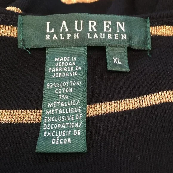 Lauren by Ralph Lauren Short Sleeve Knit Top - Black w/Gold Stripes - XL - Picture 4 of 5